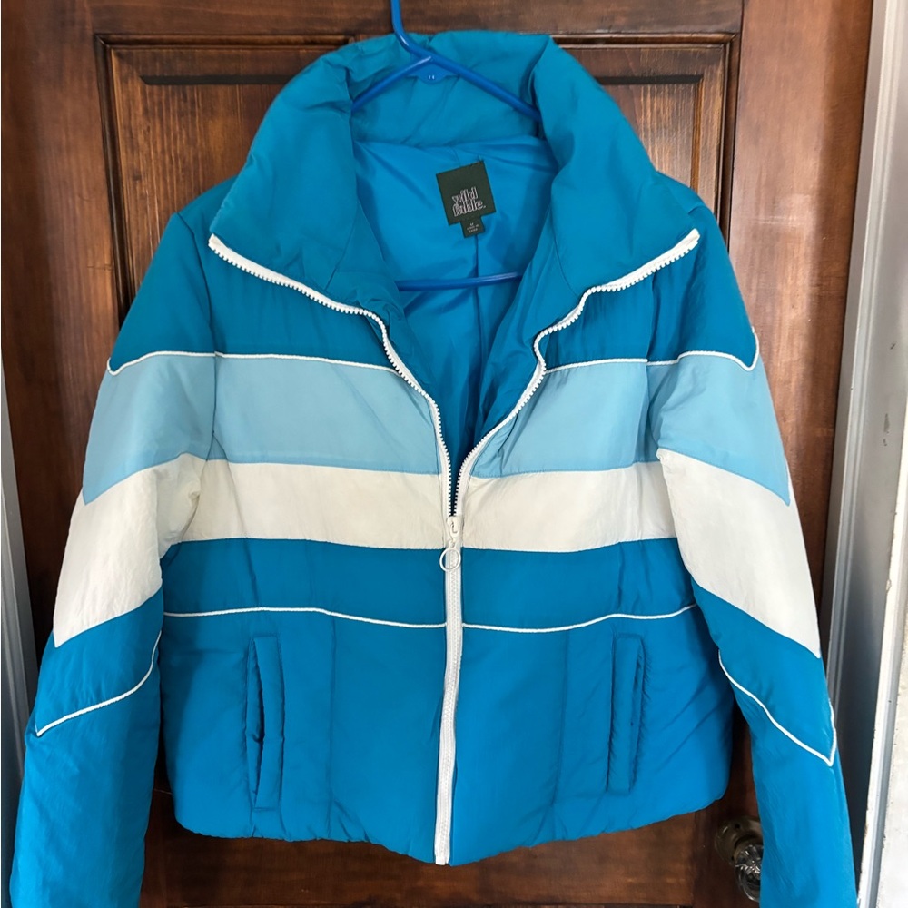Wild Fable Blue and White Puffer Jacket